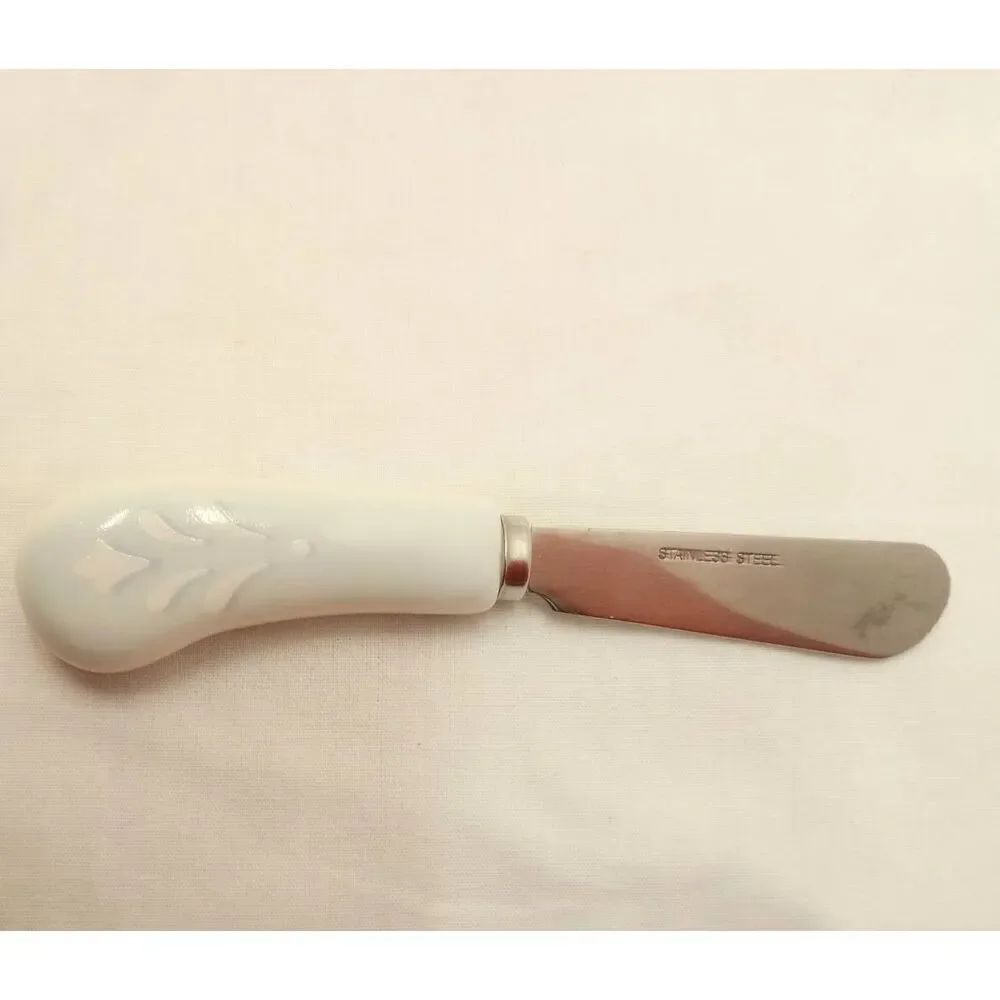 Porcelain handle butter knife, light blue stainless